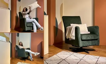 Sie sehen auf den Bilder ein Sessel mit Wippfunktion in grün